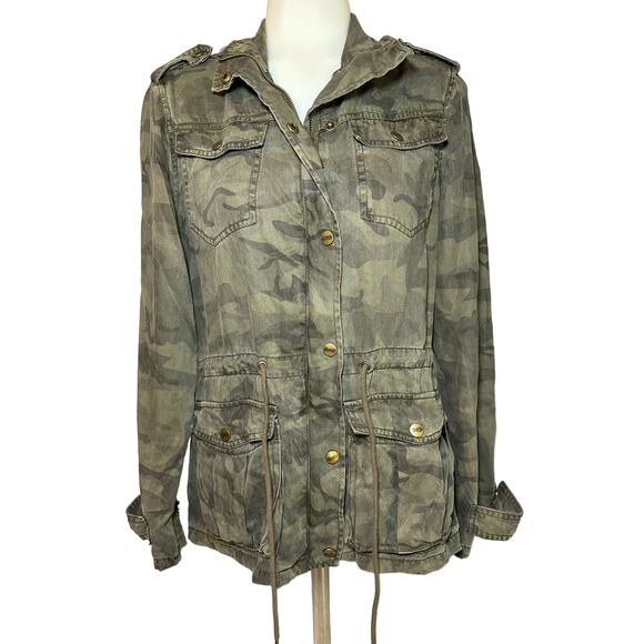 Nanette Lepore Jacket Women’s Size XS Camouflage Green Snaps Zippers Tencel - Picture 1 of 7